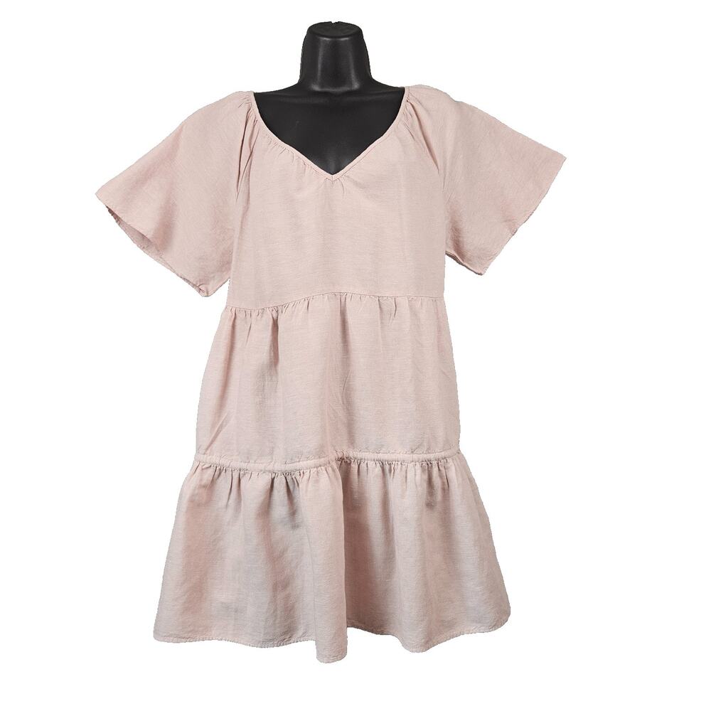 Madewell Lorelei Dress Women M Dusty Blush Linen Blend Tiered Mini Boho